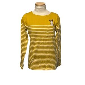 Joules Yellow & White Striped Tee with Dog Embroidery Pocket Size 2
